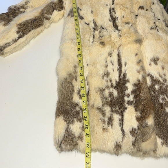 Vintage genuine rabbit fur cream tan brown mid length coat - Picture 15 of 17